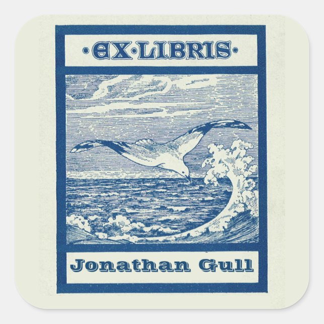 Bearbeitbarer Seagull über einem Wave-Buchzeichen Quadratischer Aufkleber (Vorderseite)