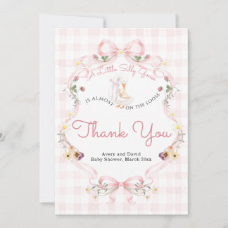 Bearbeitbarer Silly Goose Baby Shower Rosa Schleif Dankeskarte