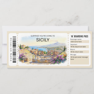 Bearbeitbarer Sizilien-Reise-Boarding-Pass-Ticket Einladung