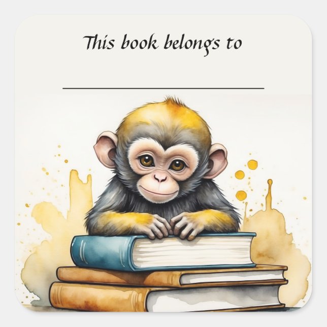Bearbeitbarer Sticker für Affen und Bücher im Buch (Vorderseite)