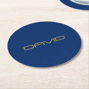 Bearbeitbarer stylischer Text   Gold und Navy Blue Runder Pappuntersetzer