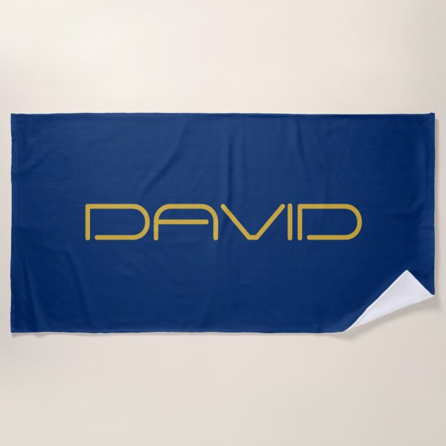 Bearbeitbarer stylischer Text | Gold und Navy Blue Strandtuch (Vorderseite)