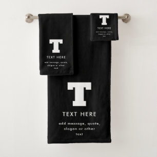 Bearbeitbarer Text für Monogramm   Schwarz und Wei Badhandtuch Set