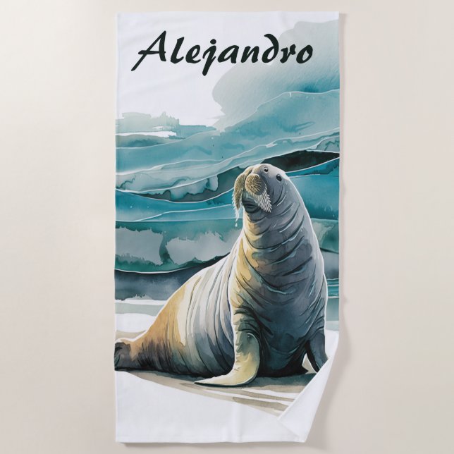 Bearbeitbarer Walross Strandtuch (Vorderseite)