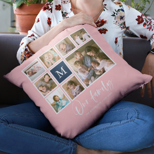 Bearbeitbares Farbmonogramm Unsere Familienfoto-Co Kissen