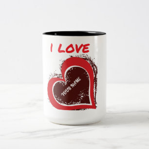 Bearbeitbares Grunge-Herz-Liebesdesign – Fügen Sie Zweifarbige Tasse