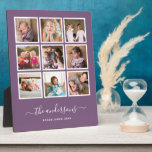 Bearbeitbares Hintergrundfarbfoto-Collage-Skript Fotoplatte<br><div class="desc">Foto Plaque mit 9 quadratischen Fotos, die in einem Rasterlayout angeordnet sind und jeweils einen weißen Rahmen um sie herum mit einer bearbeitbaren Hintergrundfarbe haben (klicken Sie auf Anpassen, um die Hintergrundfarbe zu ändern). Sie können auch Ihren Familiennamen in einem stilvollen Kalligraphie-Schriftart und dem etablierten Jahr hinzufügen. Ideal für Hochzeitsgeschenke,...</div>