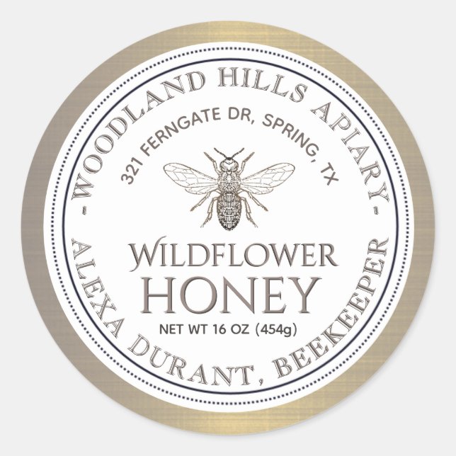 Bearbeitbares Honey Jar Bee Wildblume Honey Gold L Runder Aufkleber (Vorderseite)