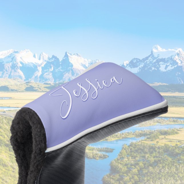Bearbeitbares kursives Skript | Weißes und Lila Vi Golf Headcover (Von Creator hochgeladen)