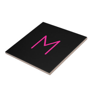 Bearbeitbares modernes rosa & schwarzes Monogramm Fliese