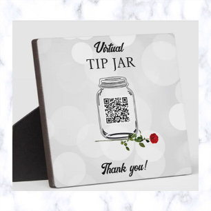 Bearbeitbares QR-Code-Trinkgeldglas und Rose Fotoplatte