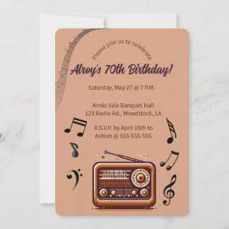 Bearbeitbares Retro-Radio-Musik-Geburtstag Einladung