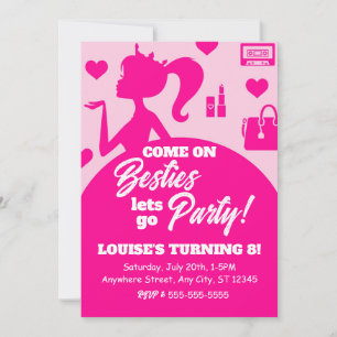 Bearbeitbares Rosa Puppen Mädchen Mode Party Gebur Einladung