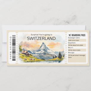 Bearbeitbares Schweizer Flugzeug Ticket, Schweiz Einladung