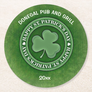 Bearbeitbares Shamrock St. Patrick's Day Runder Pappuntersetzer