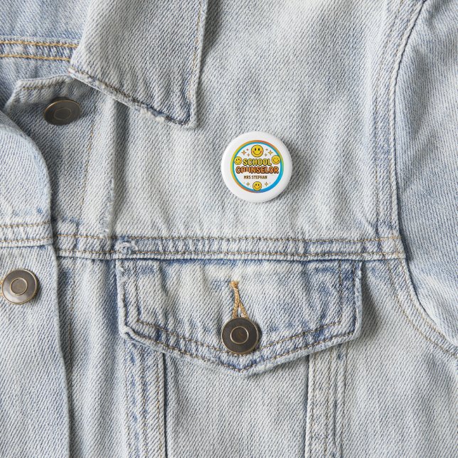 Bearbeitbares Smiley-Gesicht-Schulberater-Schild | Button (Beispiel)