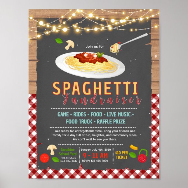 Bearbeitbares Spaghetti-Spendenaktion-Flugblatt Poster (Vorne)