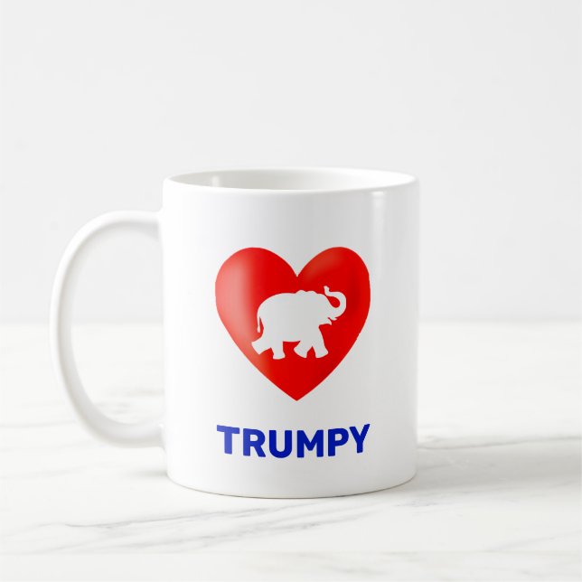 Bearbeitbares Trumpy-Herz und Elefant Kaffeetasse (Links)