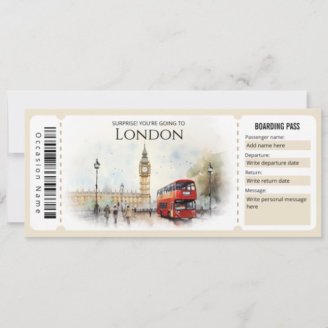 Bearbeiten des Tickets für den Londoner Flugzeug B Einladung (Vorderseite)