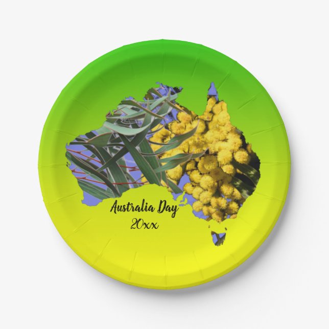 Bearbeiten Text Australia Day Gum Leaf Wattle 7" Pappteller (Vorderseite)