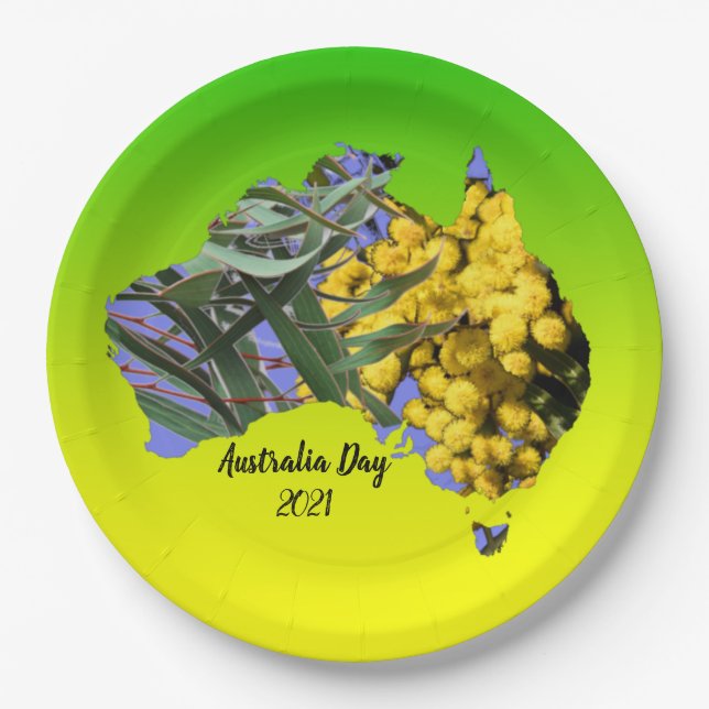 Bearbeiten Text Australia Day Gum Leaf Wattle 9" Pappteller (Vorderseite)
