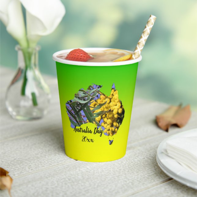 Bearbeiten Text Australia Day Gum Leaf Wattle Pappbecher (In Situ)
