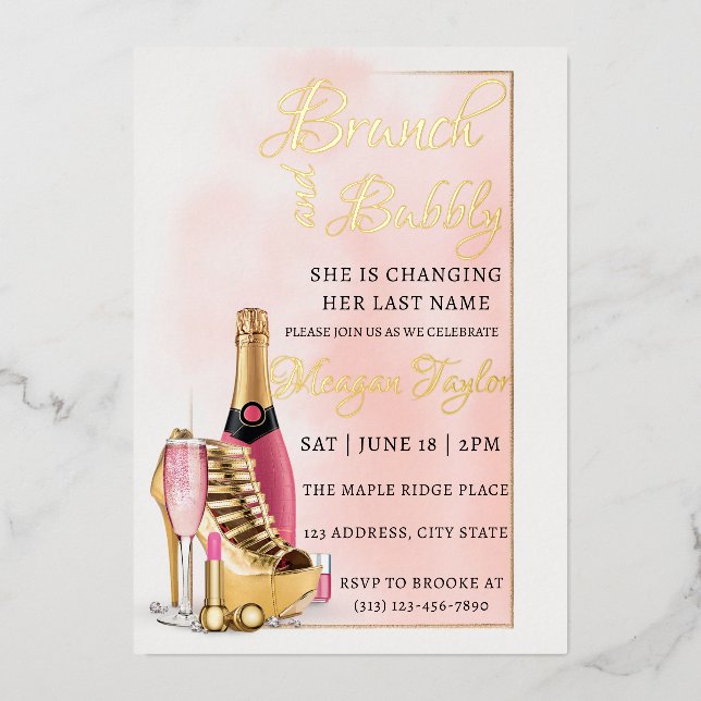Bearbeiten von Brautparty Brunch und Bubbly Folieneinladung (Vorderseite)