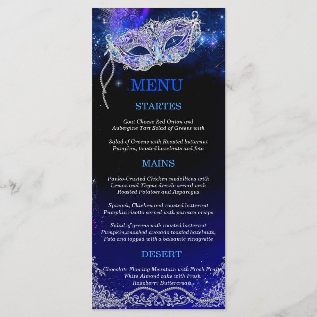 Bearbeiten von Designs für Maskierade-Party-Menü-K Menükarte (Vorderseite)