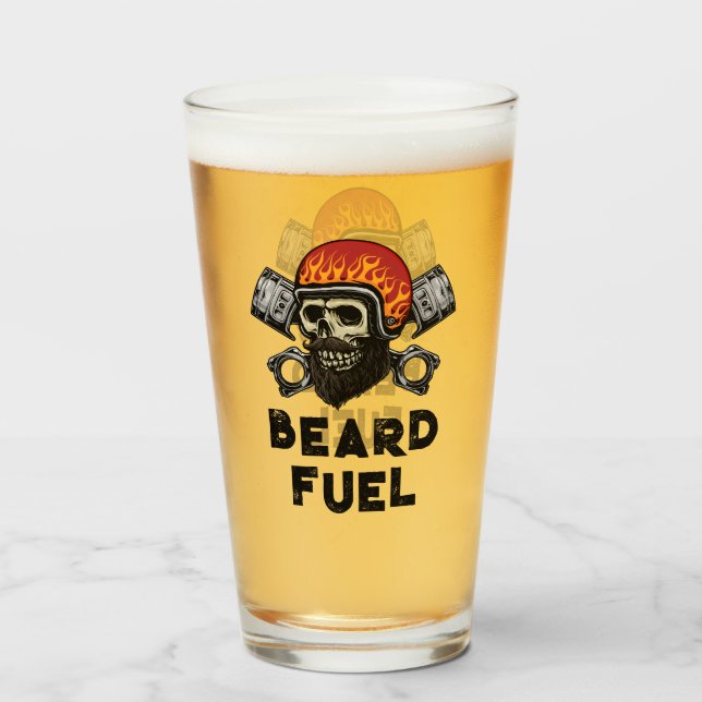 BEARD FUEL Funny Men Skull & Flames Joke Geschenk Glas (Vorne (Gefüllt))