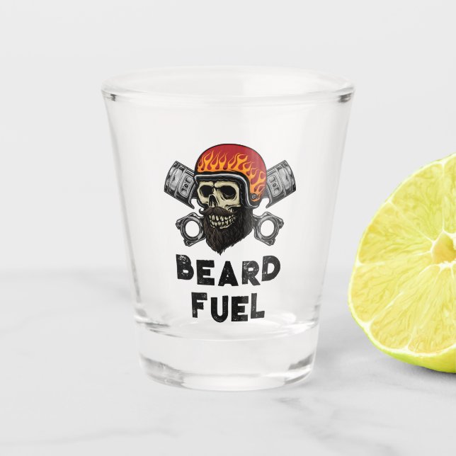 BEARD FUEL Funny Men Skull & Flames Joke Geschenk Schnapsglas (Vorderseite)