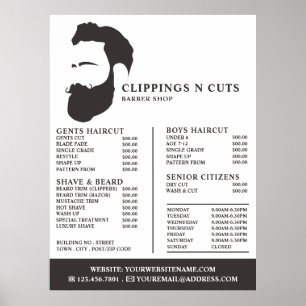Beard-Logo, Preisliste für männliche Barber Poster