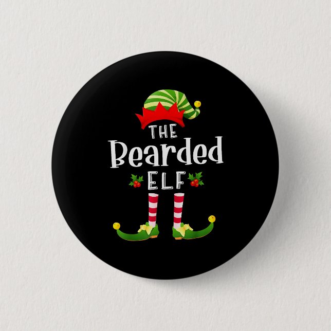 Bearded Christmas Elf Matching Pajama X-mas Party  Button (Vorderseite)