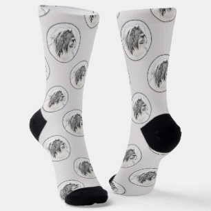 Bearded Collie Bart Schwarze Zeichnung Süßer Hund Socken