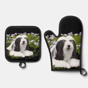 Bearded Collie Beardie Black Painting Niedliche Do Ofenhandschuh & Topflappen-Set