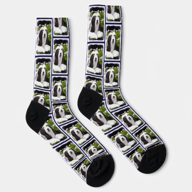 Bearded Collie Beardie Black Painting Niedliche Do Socken (Rechts)