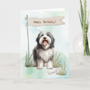 Bearded Collie Breed Hund unter Geburtstagszeichen Karte