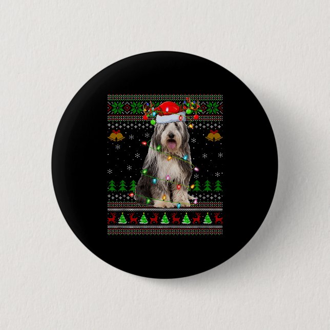 Bearded Collie Dog Ugly Christmas Sweater Holiday  Button (Vorderseite)