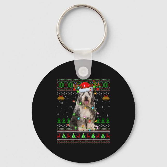 Bearded Collie Dog Ugly Christmas Sweater Holiday  Schlüsselanhänger (Vorderseite)