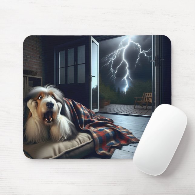 Bearded Collie Frightend of Thunderstorm Mousepad (Mit Mouse)