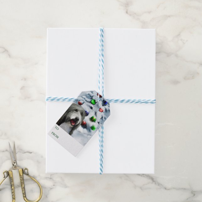 Bearded Collie Gift Tags Geschenkanhänger (Mit Garn)