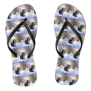 Bearded Collie Lass es schneien Weihnachten Flip Flops