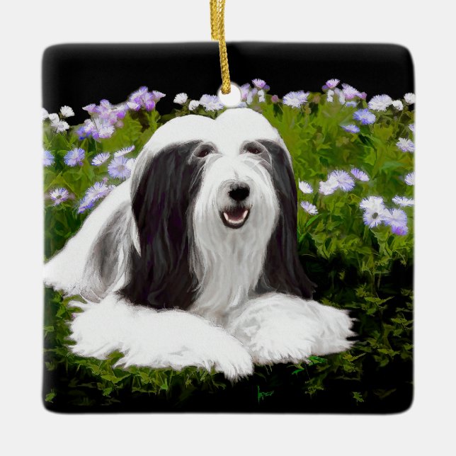Bearded Collie Painting - Cute Original Dog Art Keramikornament (Vorderseite)