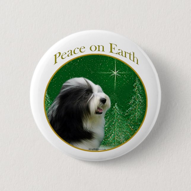 Bearded Collie Peace Button (Vorderseite)