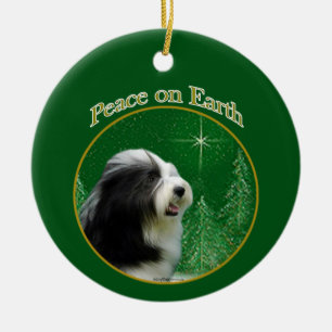 Bearded Collie Peace Keramik Ornament