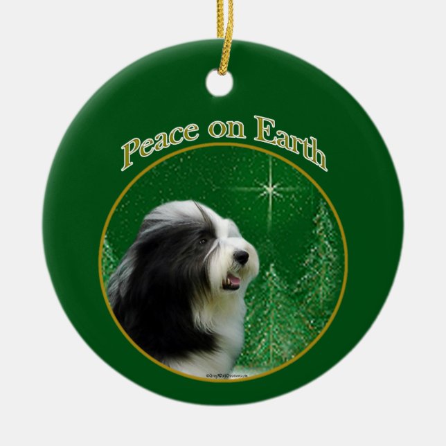 Bearded Collie Peace Keramik Ornament (Vorne)
