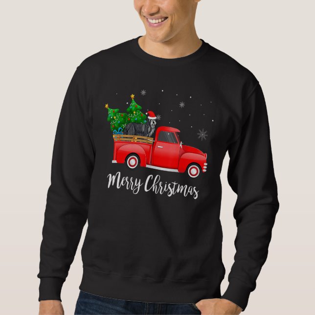 Bearded Collie Red Truck Weihnachtsbaum Weihnachts Sweatshirt (Vorderseite)