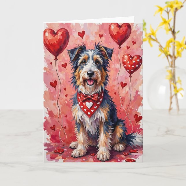 Bearded Collie Valentine Dog Sitting with Hearts Karte (Gelbe Blume)