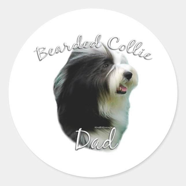 Bearded Collie Vater 2 Runder Aufkleber (Vorderseite)