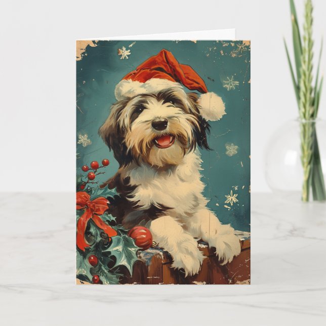 Bearded Collie Vintag personalisierte Weihnachten (Vorderseite)