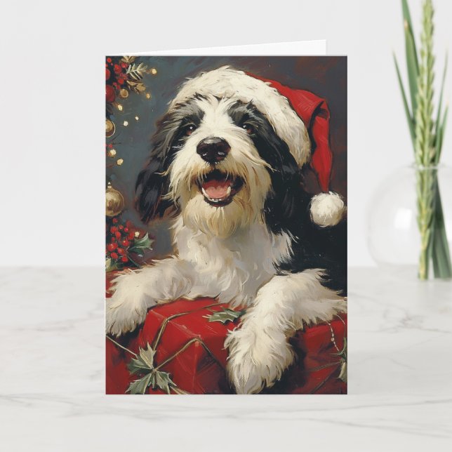 Bearded Collie Vintag personalisierte Weihnachten (Vorderseite)
